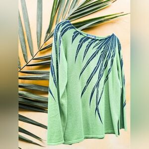 Vintage Bob Mackie Olive and Black Leaf Patterned Top